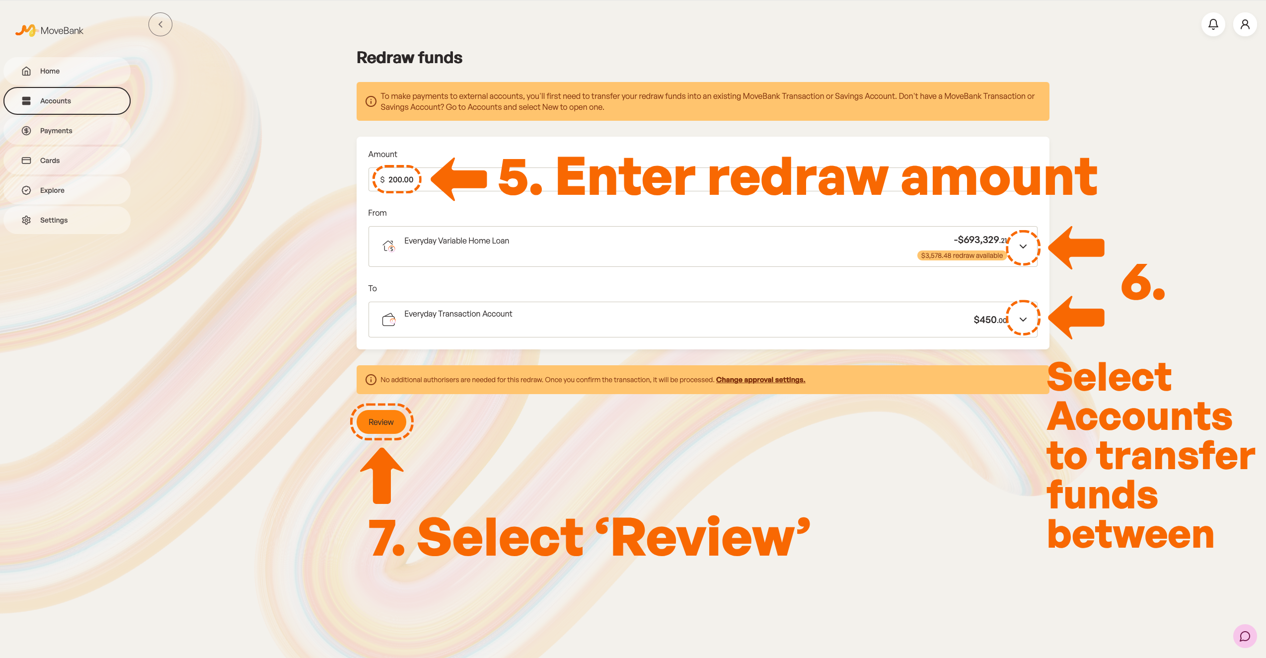 Redraw Funds Step 5-7