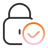 a black and orange lock with a tick
